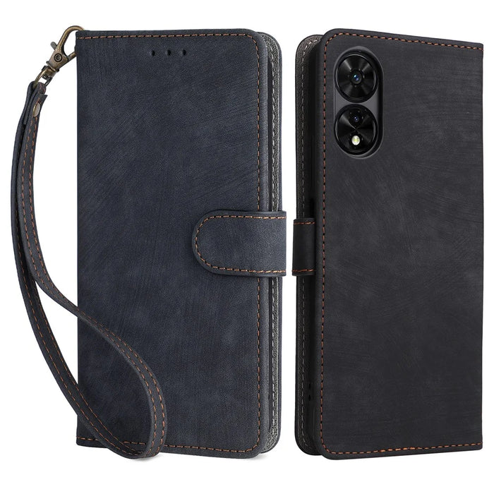 For TCL 50 5G Case RFID Blocking Folio Flip Leather Phone Wallet Cover with Hand Strap - Black - 1