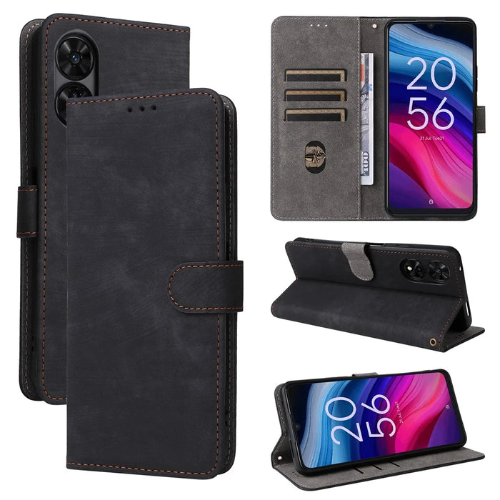 For TCL 50 5G Case RFID Blocking Folio Flip Leather Phone Wallet Cover with Hand Strap - Black - 6