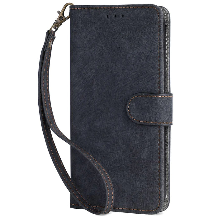 For TCL 50 5G Case RFID Blocking Folio Flip Leather Phone Wallet Cover with Hand Strap - Black - 7