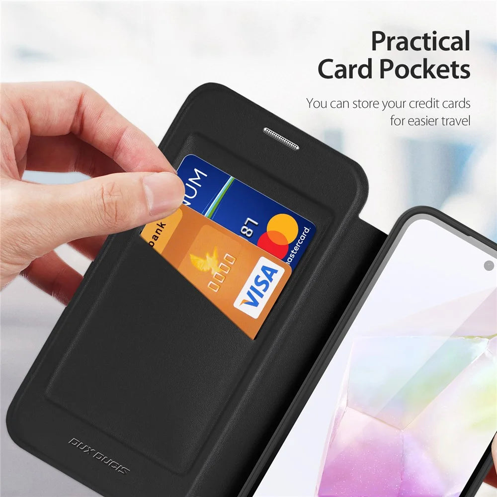 DUX DUCIS Skin X Pro for Samsung Galaxy A35 5G Leather Case Card Slots Flip Phone Cover - Black - 6