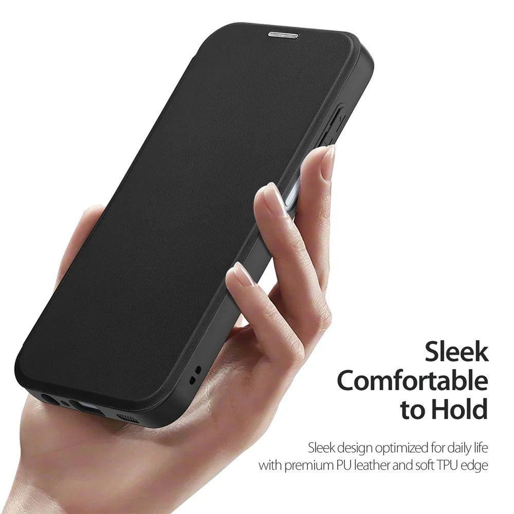 DUX DUCIS Skin X Pro for Samsung Galaxy A15 4G / A15 5G Leather Case Card Slots Flip Phone Cover - Black - 3