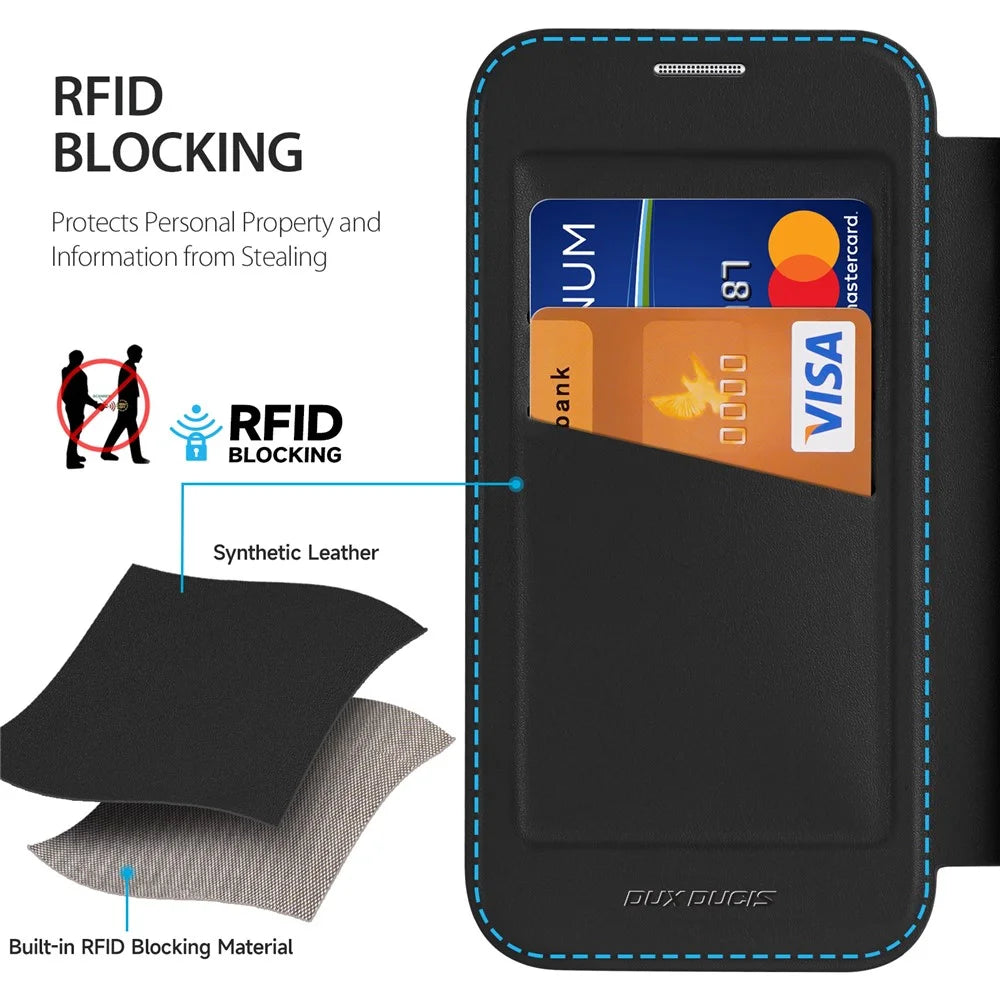 DUX DUCIS Skin X Pro for Samsung Galaxy A15 4G / A15 5G Leather Case Card Slots Flip Phone Cover - Black - 4