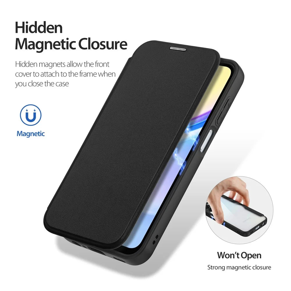 DUX DUCIS Skin X Pro for Samsung Galaxy A15 4G / A15 5G Leather Case Card Slots Flip Phone Cover - Black - 5