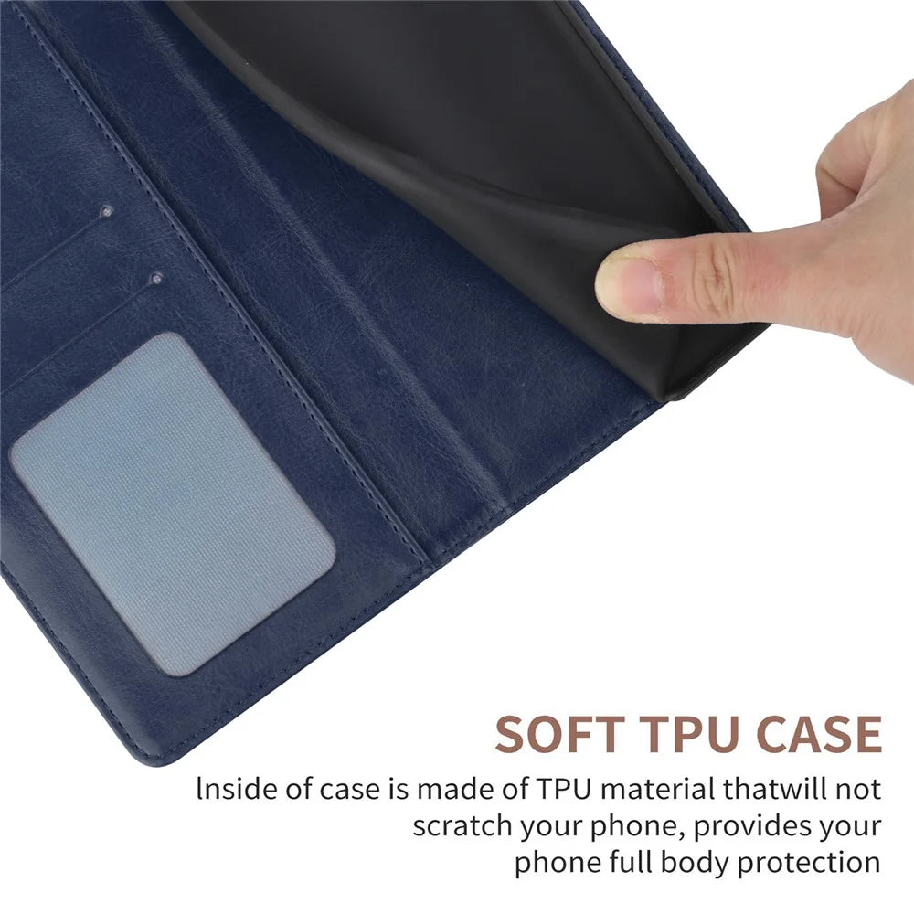 For iPhone 17e / 16e Case with Wrist Strap Y Shaped Lines Imprint Leather Phone Cover - Blue - 6