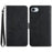 HT03 For iPhone 17e / 16e Leather Case Imprinted Phone Cover with Strap - Black - 1