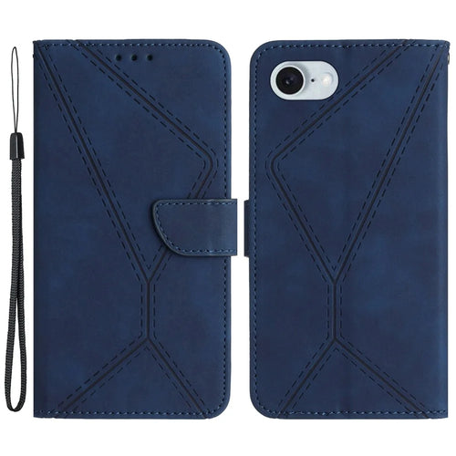 HT05 For iPhone 17e / 16e Case Shockproof Lines Imprinted PU Leather Phone Cover - Blue - 1