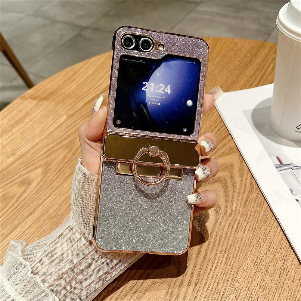 For Samsung Galaxy Z Flip5 5G Glitter Design Hard PC Phone Cover with Ring Kickstand - Purple - 2