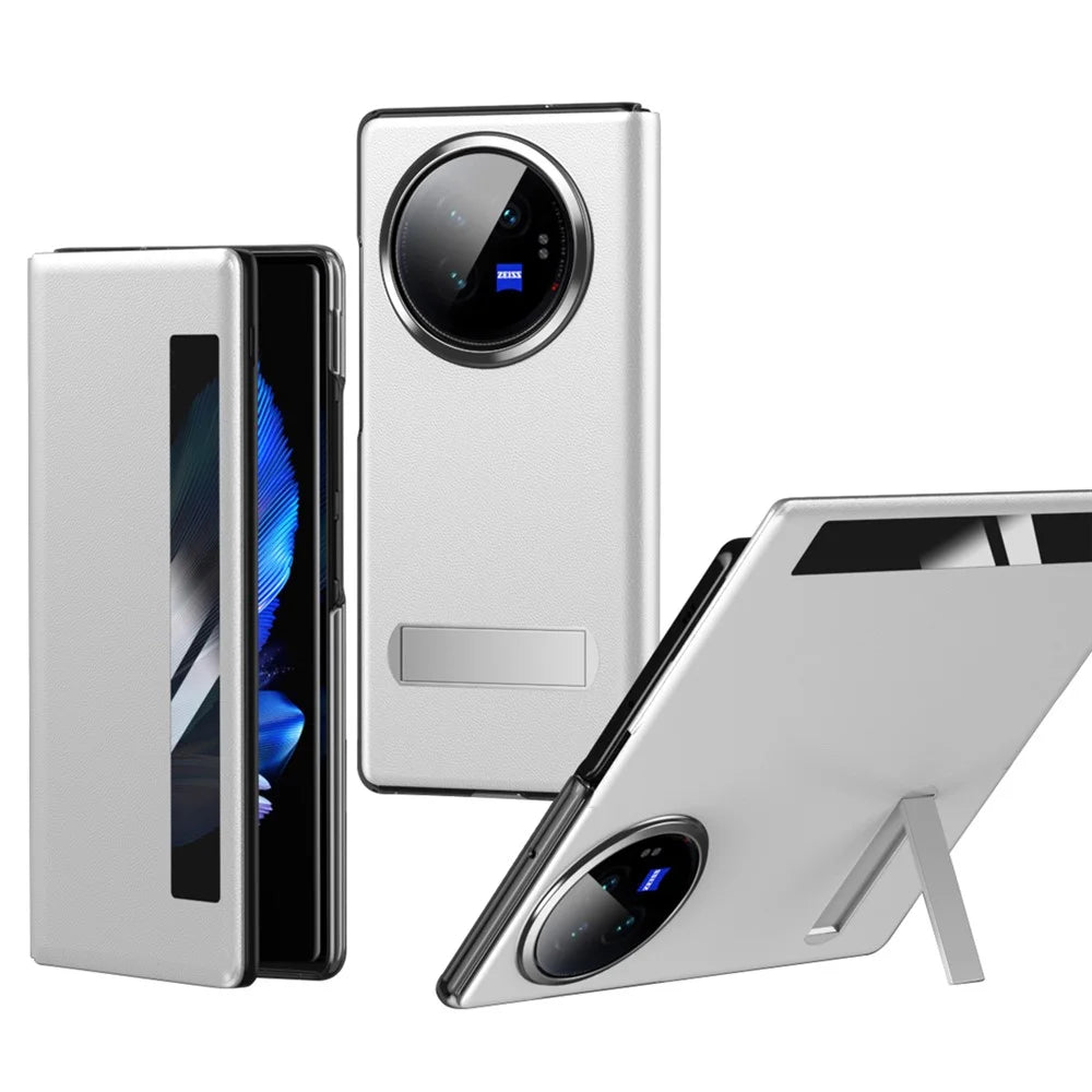 For vivo X Fold3 Magnetic Phone Case View Window PU Leather+PC Cover with Hidden Kickstand - White - 1