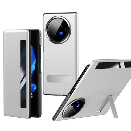 For vivo X Fold3 Magnetic Phone Case View Window PU Leather+PC Cover with Hidden Kickstand - White - 1