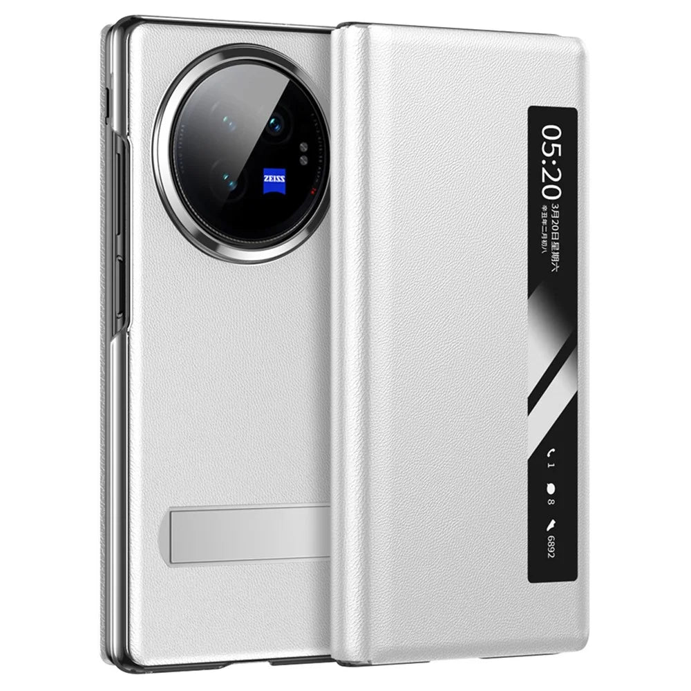 For vivo X Fold3 Magnetic Phone Case View Window PU Leather+PC Cover with Hidden Kickstand - White - 2