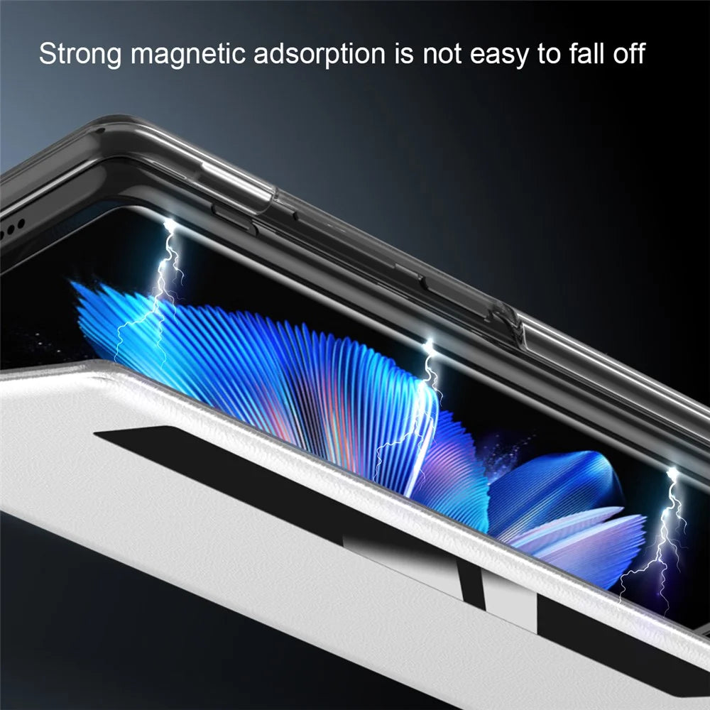 For vivo X Fold3 Magnetic Phone Case View Window PU Leather+PC Cover with Hidden Kickstand - White - 3
