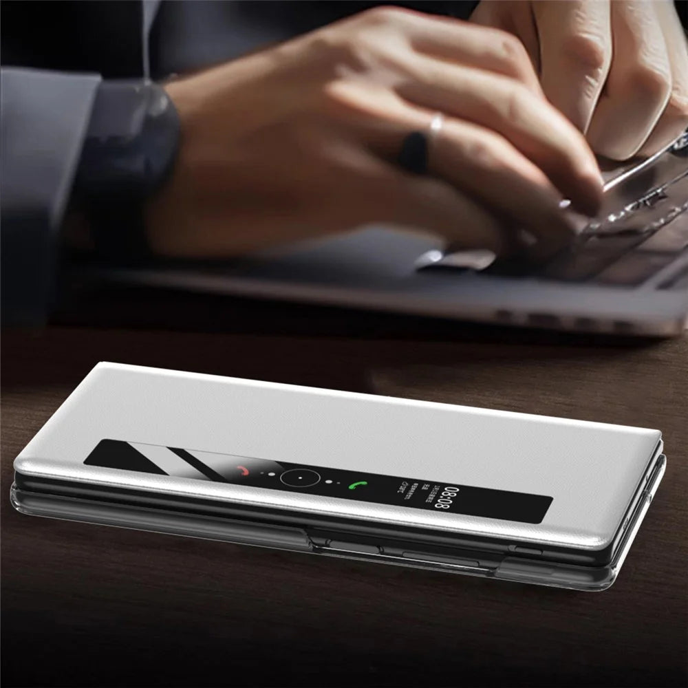 For vivo X Fold3 Magnetic Phone Case View Window PU Leather+PC Cover with Hidden Kickstand - White - 4