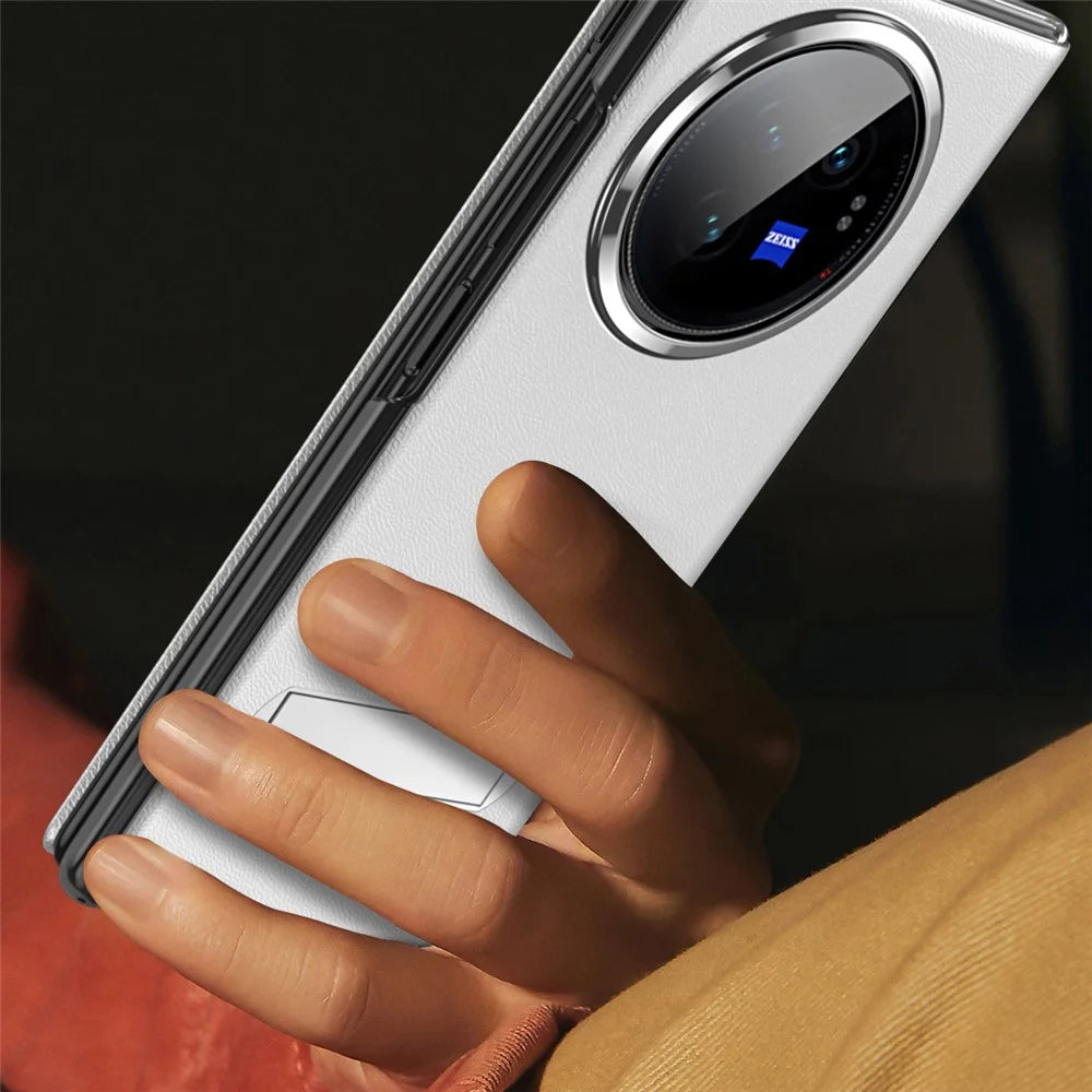 For vivo X Fold3 Magnetic Phone Case View Window PU Leather+PC Cover with Hidden Kickstand - White - 5
