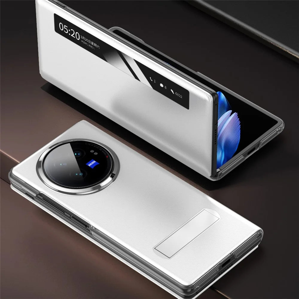 For vivo X Fold3 Magnetic Phone Case View Window PU Leather+PC Cover with Hidden Kickstand - White - 6
