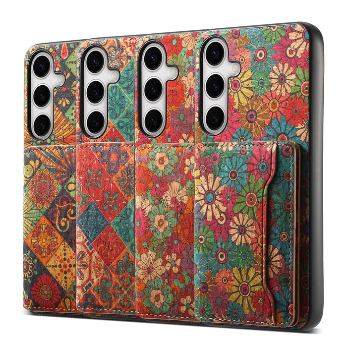 For Samsung Galaxy S24 Cases Kickstand PU+TPU+PC Floral Pattern Phone Cover Card Holder - Spring / Green - 5