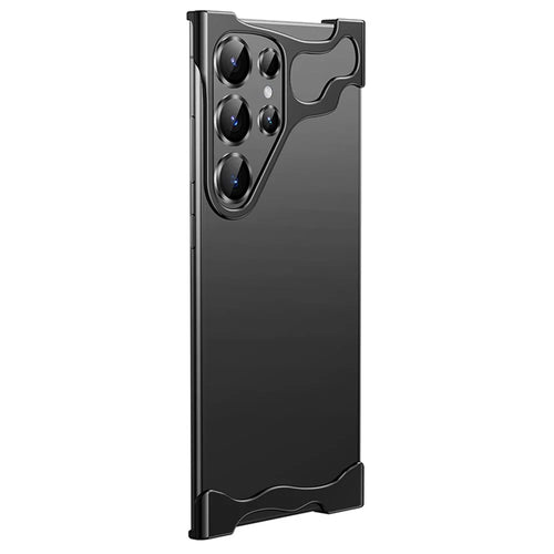 For Samsung Galaxy S24 Ultra Bumper Case Aluminium Alloy Phone Bottom Cover with Tempered Glass Lens Film - Black - 1