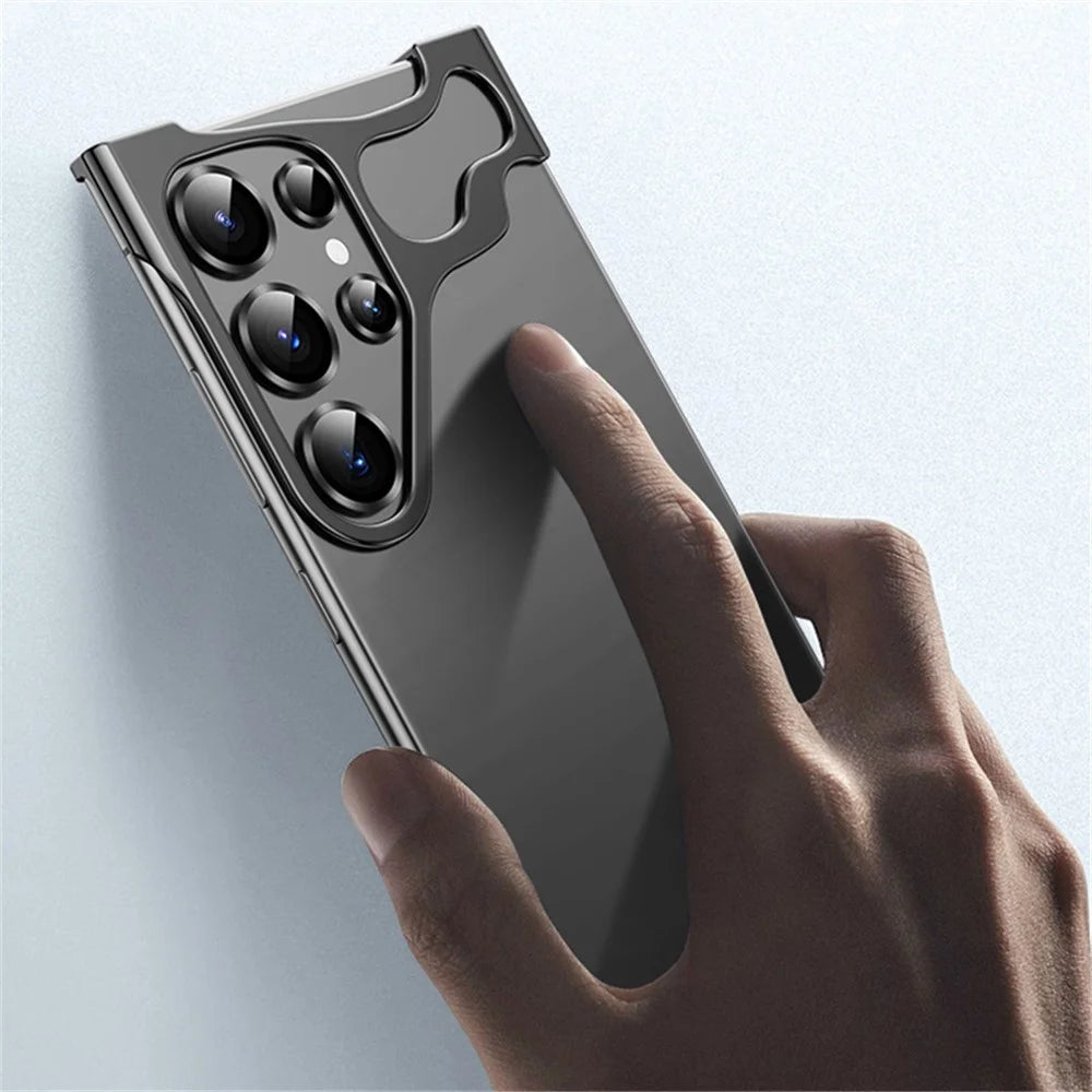 For Samsung Galaxy S24 Ultra Bumper Case Aluminium Alloy Phone Bottom Cover with Tempered Glass Lens Film - Black - 6