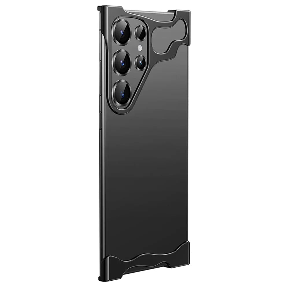 For Samsung Galaxy S23 Ultra Bumper Case Aluminium Alloy Frameless Phone Cover Built-In Lens Glass Film - Black - 1