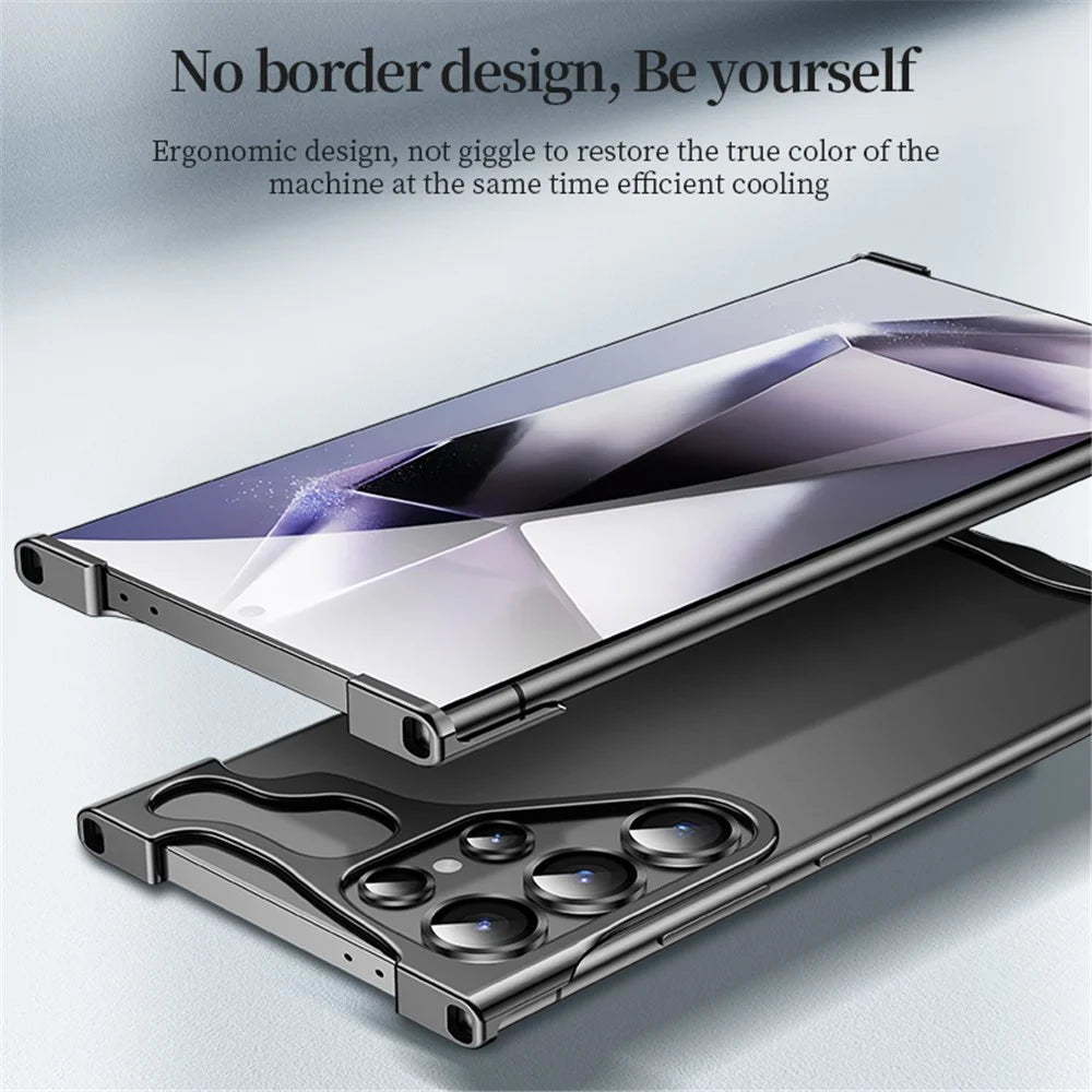 For Samsung Galaxy S23 Ultra Bumper Case Aluminium Alloy Frameless Phone Cover Built-In Lens Glass Film - Black - 2