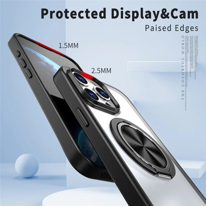 For iPhone 15 Pro Max Clear Case Rotating Kickstand TPU+PC Anti-drop Phone Cover Magnetic Shell - Black - 5