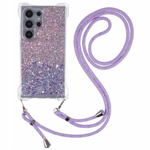 For Samsung Galaxy S23 Ultra Case Gradient TPU+Acrylic Phone Back Cover with Strap - Pink+Purple - 1