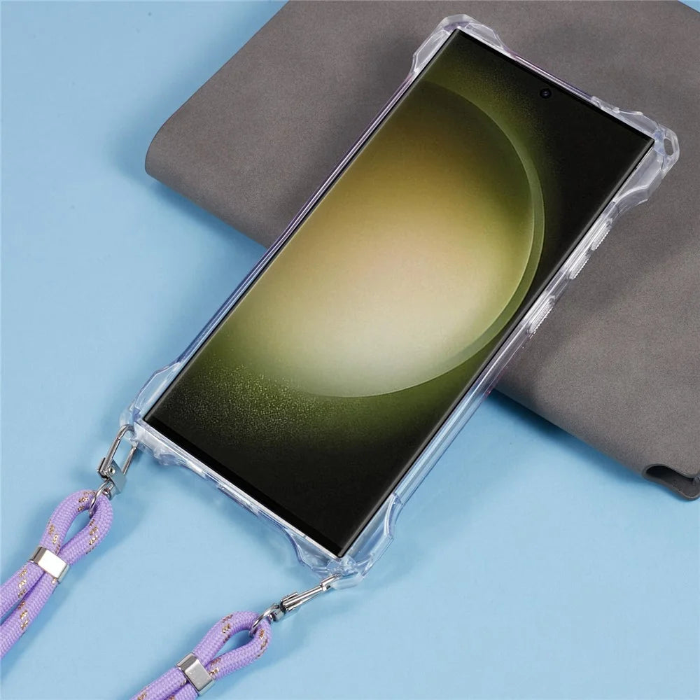 For Samsung Galaxy S23 Ultra Case Gradient TPU+Acrylic Phone Back Cover with Strap - Pink+Purple - 2