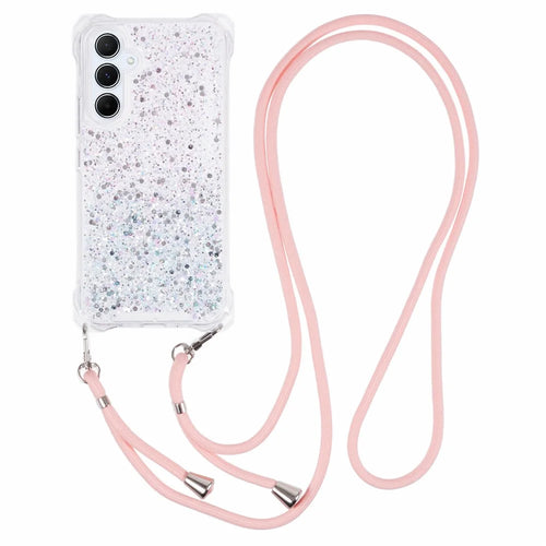 For Samsung Galaxy A54 5G   Phone Cases TPU+Acrylic Gradient Color Cover with Strap - Pink+Green - 1