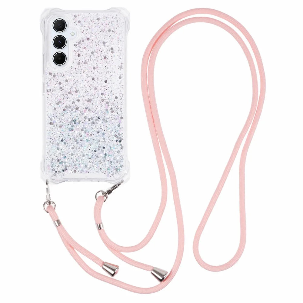 For Samsung Galaxy A54 5G   Phone Cases TPU+Acrylic Gradient Color Cover with Strap - Pink+Green - 1