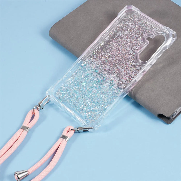 For Samsung Galaxy A54 5G   Phone Cases TPU+Acrylic Gradient Color Cover with Strap - Pink+Green - 2