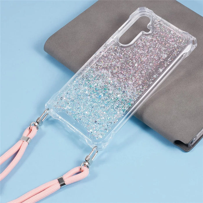 For Samsung Galaxy A54 5G   Phone Cases TPU+Acrylic Gradient Color Cover with Strap - Pink+Green - 3