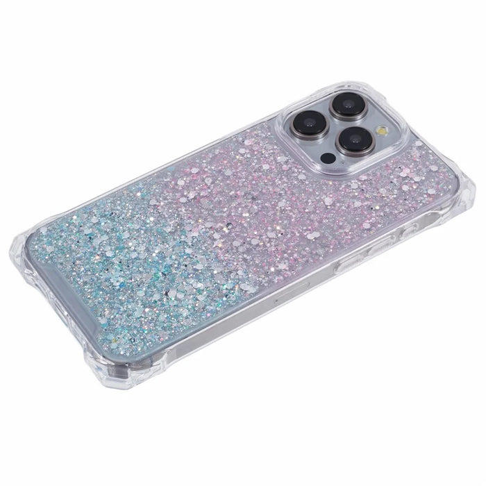 For iPhone 15 Pro Max   Phone Cases Gradient Color Shell TPU+Acrylic Phone Cover with Strap - Pink+Green - 6