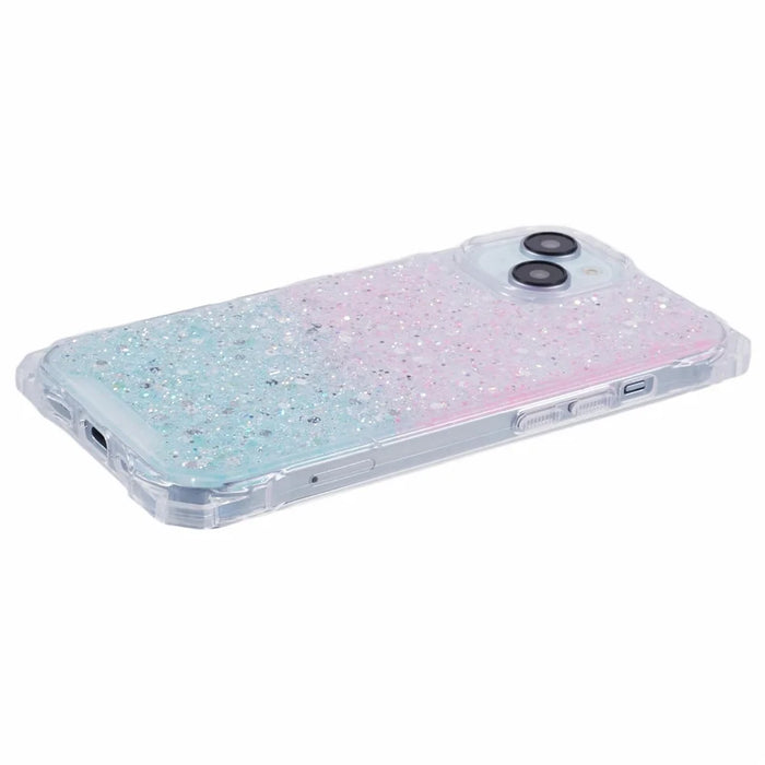 For iPhone 13 Shockproof Cover TPU+Acrylic Dual-Color Gradient Phone Case - Pink+Green - 5