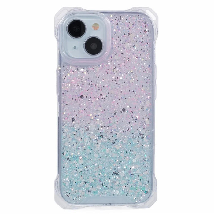 For iPhone 14 Plus Anti-scratch Cover TPU+Acrylic Dual-Color Gradient Phone Case - Pink+Green - 1