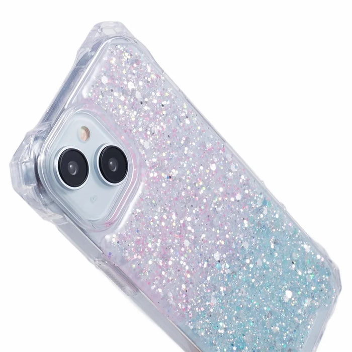 For iPhone 14 Plus Cover TPU+Acrylic Dual-Color Gradient Phone Case with Strap - Pink+Green - 7