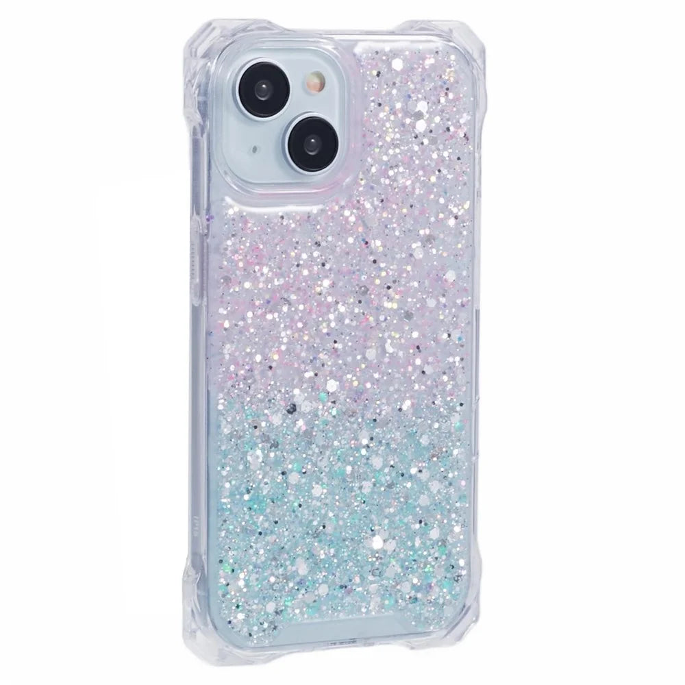 For iPhone 14 Shockproof Case TPU+Acrylic Phone Back Cover with Strap Dual-Color Gradient Design - Pink+Green - 3