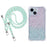 For iPhone 13 Dual-Color Gradient Phone Case Slim-Fit TPU+Acrylic Cell Phone Shell with Strap - Pink+Green - 1