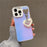 For iPhone 14 Pro Case Laser Effect PC+TPU Matte Phone Cover with Pearls Heart Pendant - White - 1