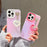 For iPhone 14 Pro Case Laser Effect PC+TPU Matte Phone Cover with Pearls Heart Pendant - White - 7