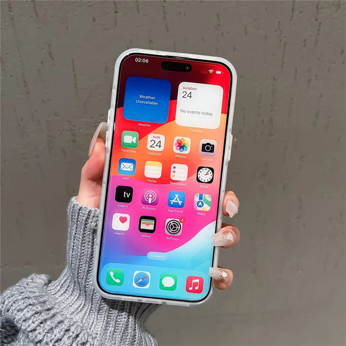 For iPhone 14 Pro Case Laser Effect Matte PC+TPU Phone Cover with Heart Bowknot Pendant - Transparent - 4