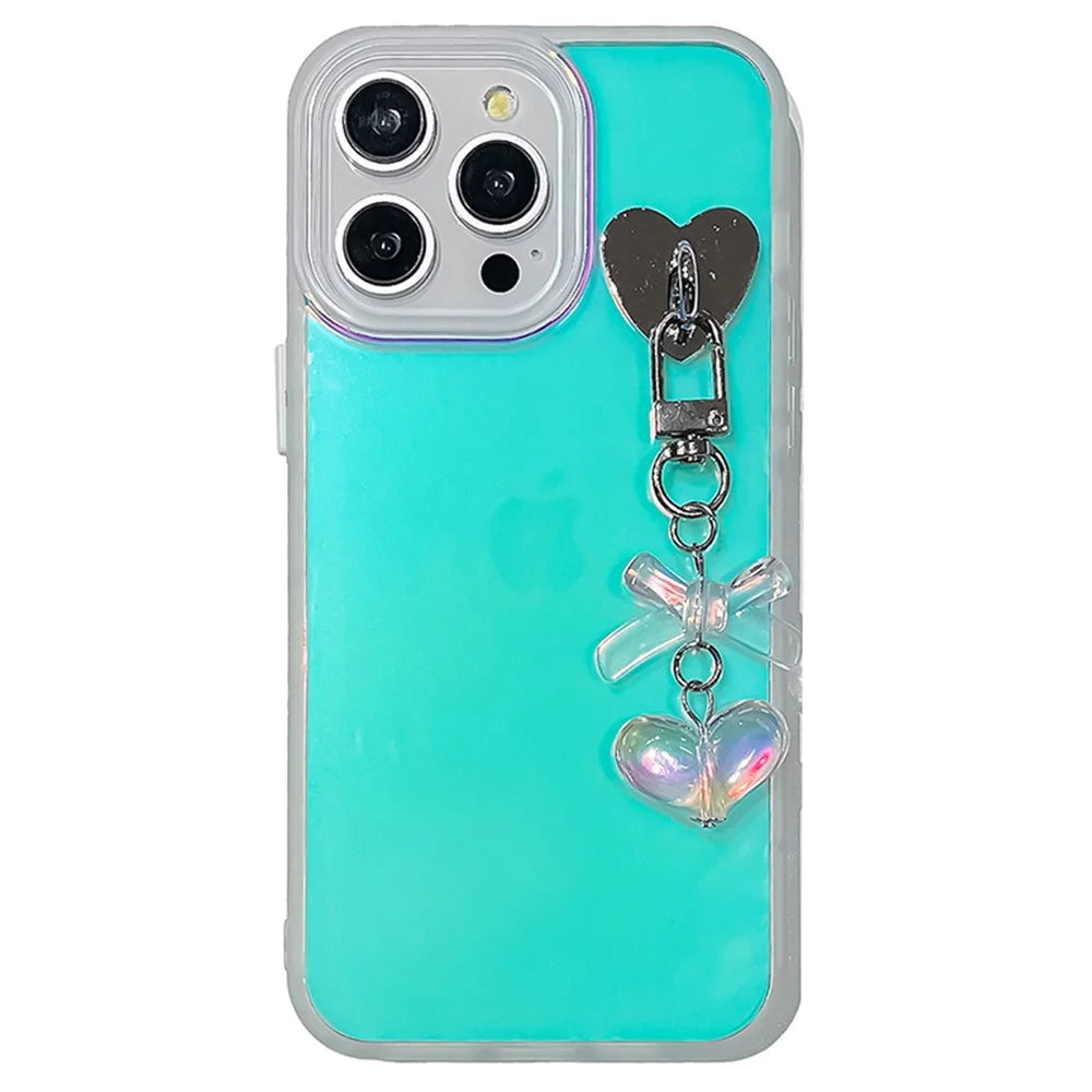 For iPhone 12 Pro Max Case Laser Effect Matte PC+TPU Phone Cover with Heart Bowknot Decor - Transparent - 1