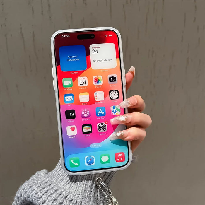 For iPhone 13 Pro 6.1 inch Case Laser Effect PC+TPU Pearls Heart Decor Matte Phone Cover - Transparent - 6