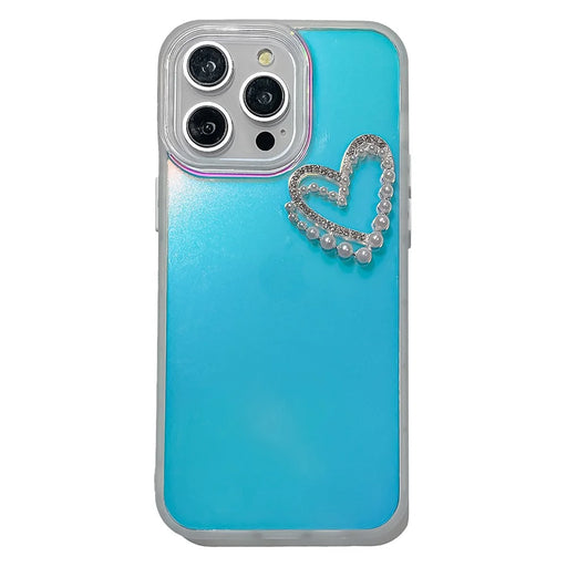 For iPhone 12 / 12 Pro Matte Case Shockproof PC+TPU Phone Cover with Pearls Heart Decor - Transparent - 1