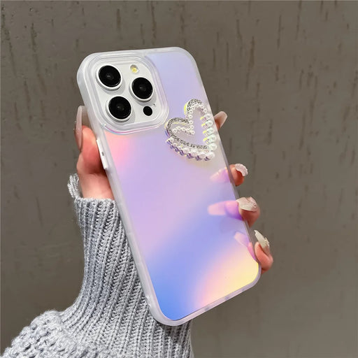 For iPhone 12 / 12 Pro Matte Case Shockproof PC+TPU Phone Cover with Pearls Heart Decor - Transparent - 2