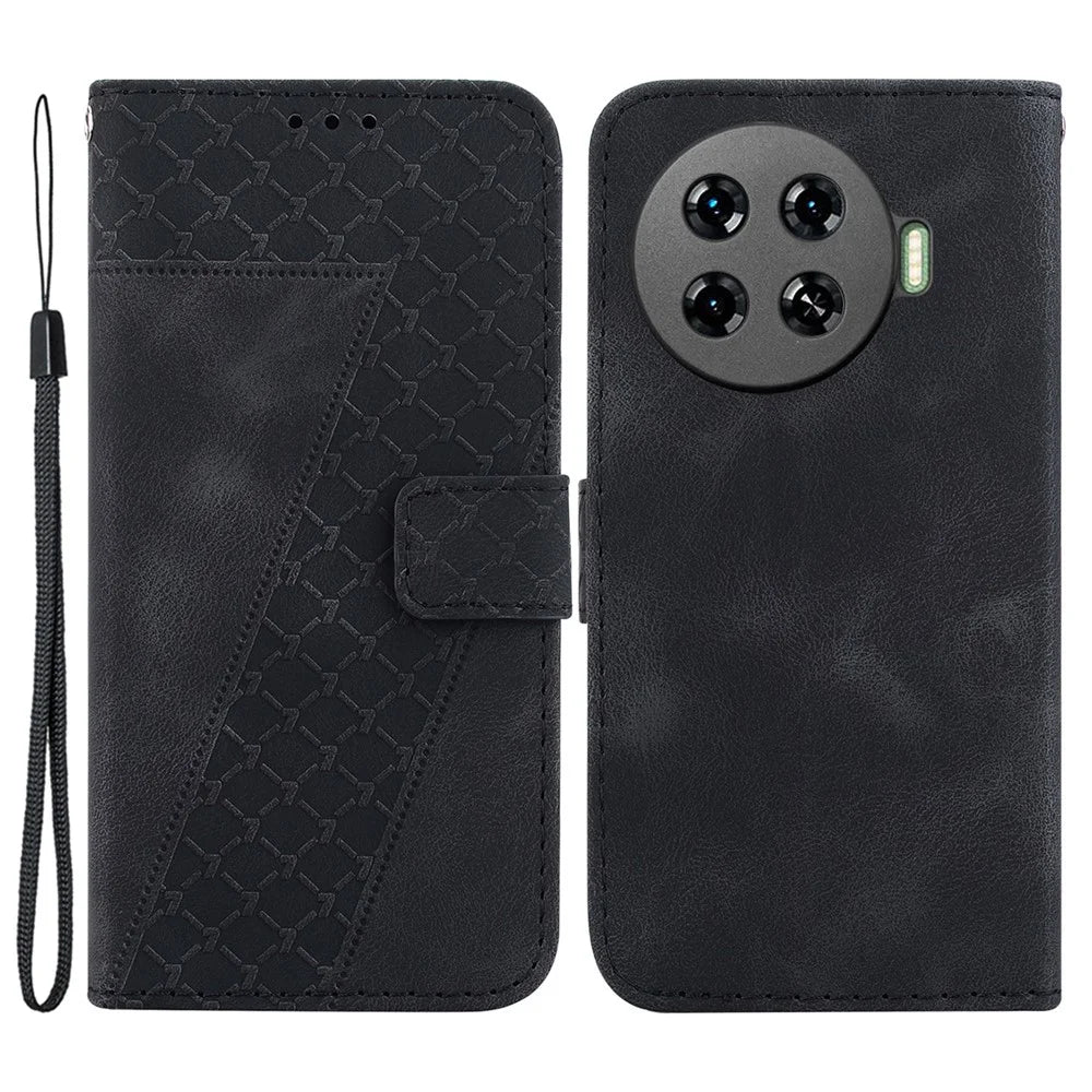 Leather Case for TECNO Spark 20 Pro+ 7-Shape Imprint Foldable Stand Phone Wallet Cover - Black - 1