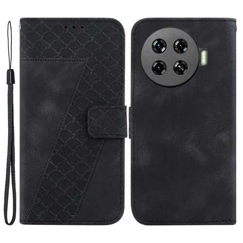 Leather Case for TECNO Spark 20 Pro+ 7-Shape Imprint Foldable Stand Phone Wallet Cover - Black - 1