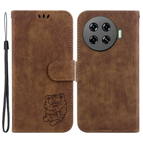 For TECNO Spark 20 Pro+ Phone Case Cute Tiger Imprinted Leather Wallet Cover - Brown - 1
