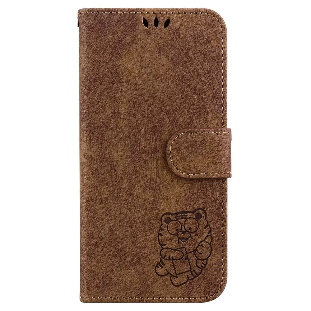 For TECNO Spark 20 Pro+ Phone Case Cute Tiger Imprinted Leather Wallet Cover - Brown - 7