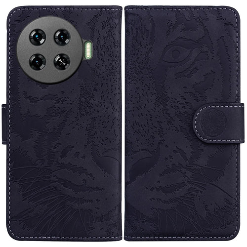 For TECNO Spark 20 Pro+ Wallet Case Tiger Pattern PU Leather Full Protection Phone Cover - Black - 1