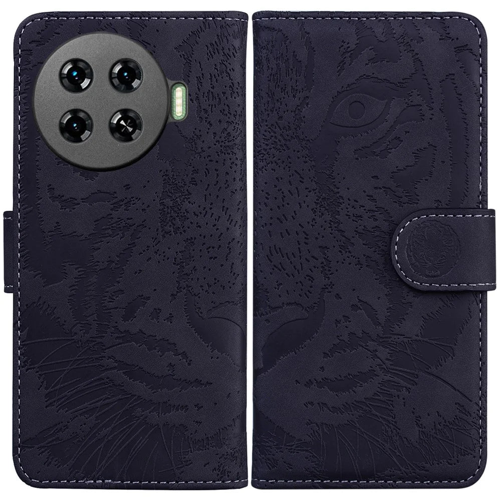 For TECNO Spark 20 Pro+ Wallet Case Tiger Pattern PU Leather Full Protection Phone Cover - Black - 1