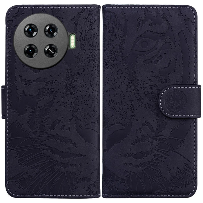 For TECNO Spark 20 Pro+ Wallet Case Tiger Pattern PU Leather Full Protection Phone Cover - Black - 1